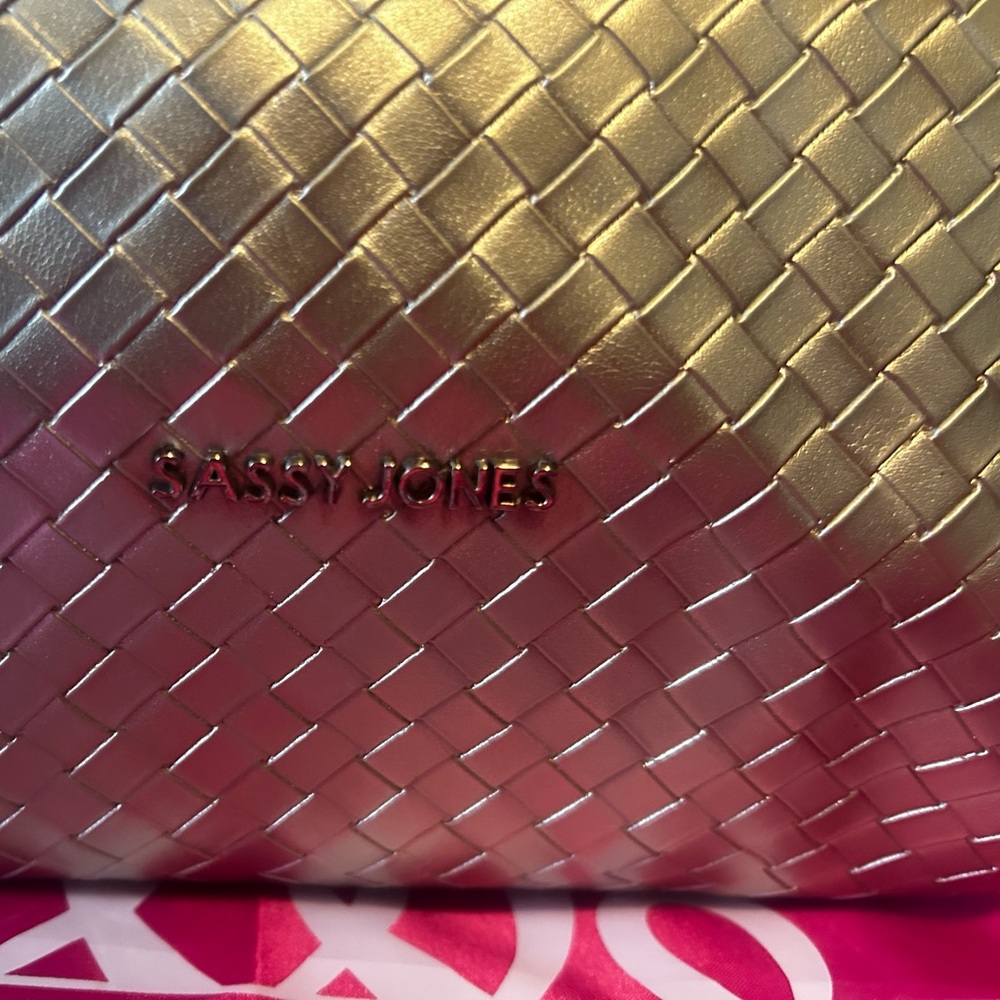 NWT Sassy Jones CiCi Woven Tote with Removable Tie-Choose Your Color-Gold